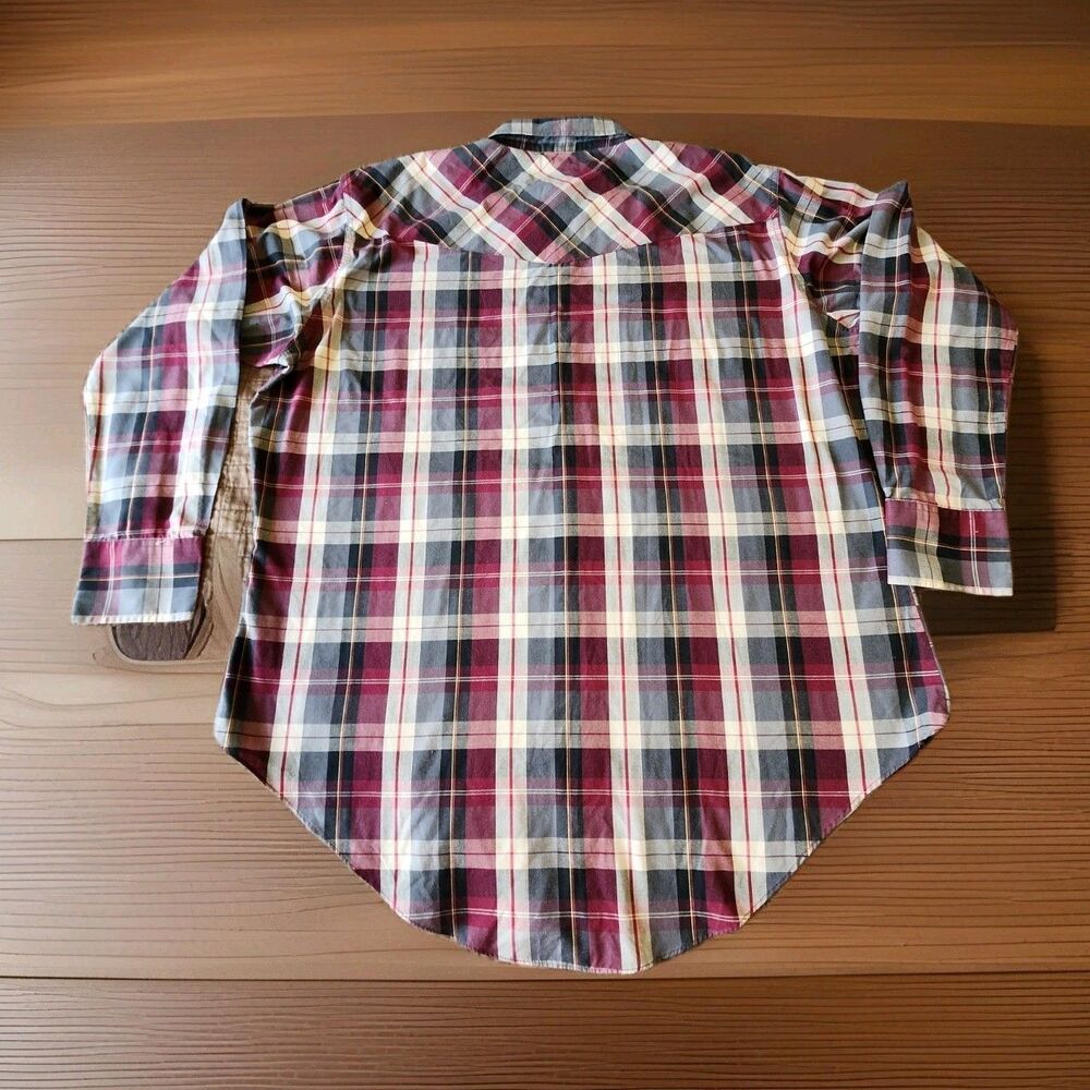 90s Ely Cattleman Tall Man Western Plaid Pearl Snap Long Sleeve Shirt 2XLT - Picture 3 of 9
